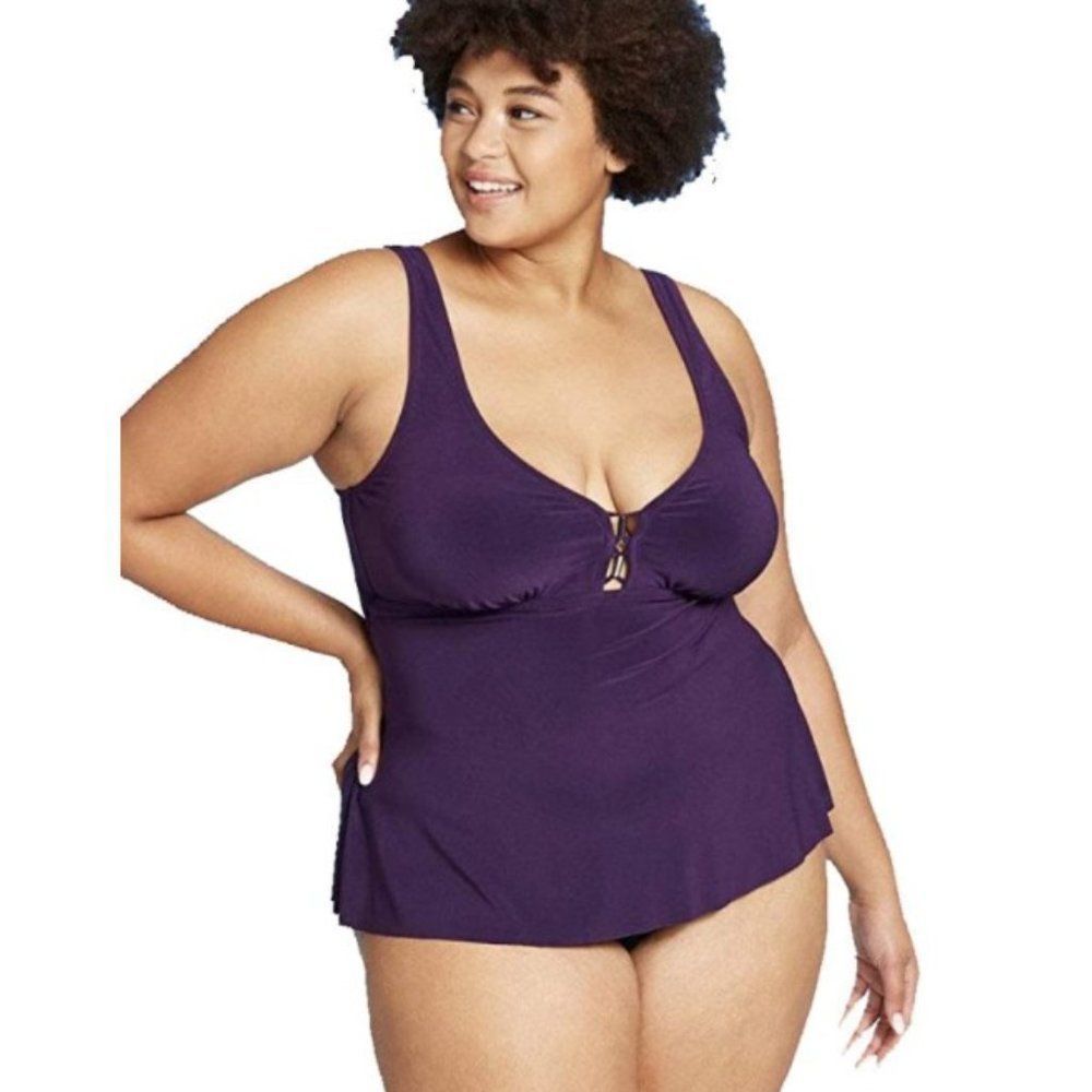 AQUA GREEN Women's Plus Size Over The Shoulder Tankini Top 